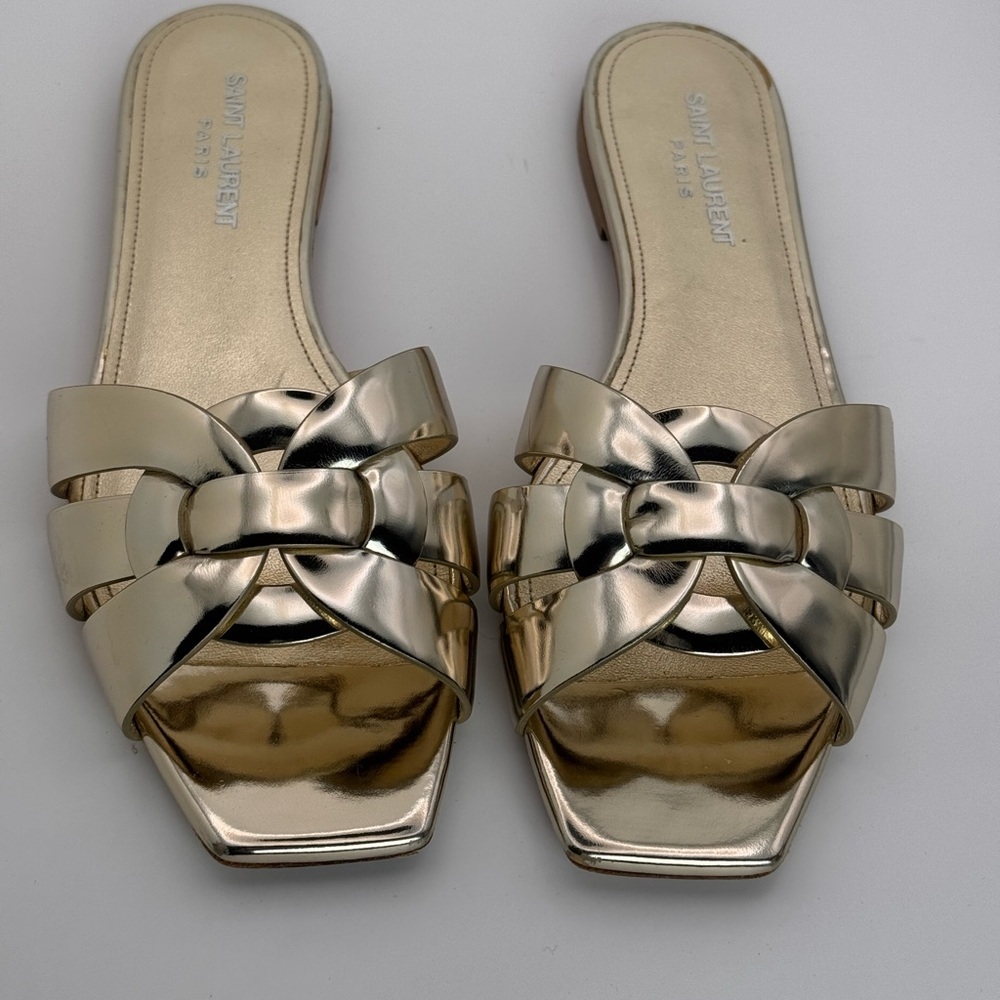 Saint Laurent Metallic Gold Nu Pieds 05 Slide Sandals Size 39 - Picture 2 of 12